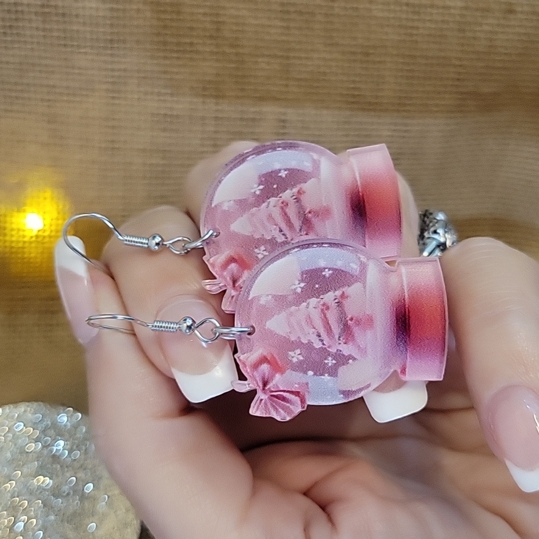 Barbiecore Christmas Snowglobe Earrings 15$